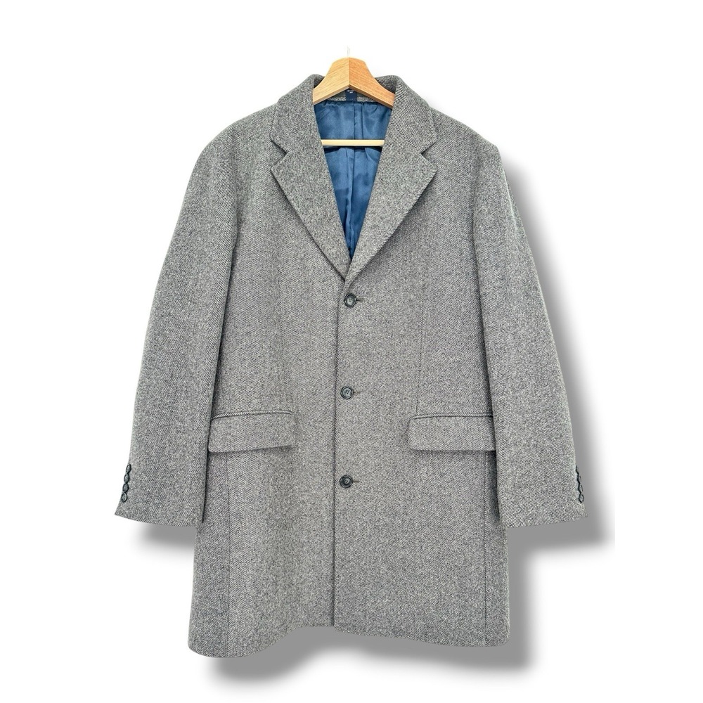 J.Crew Men's M Gray Tweed Wool Cashmere Mid Length Overcoat Topcoat 3 Button